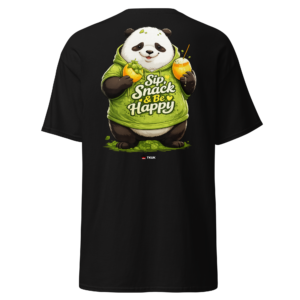 sip, snack & be happy panda t shirt