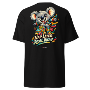 nap later roll now koala skates t shirt