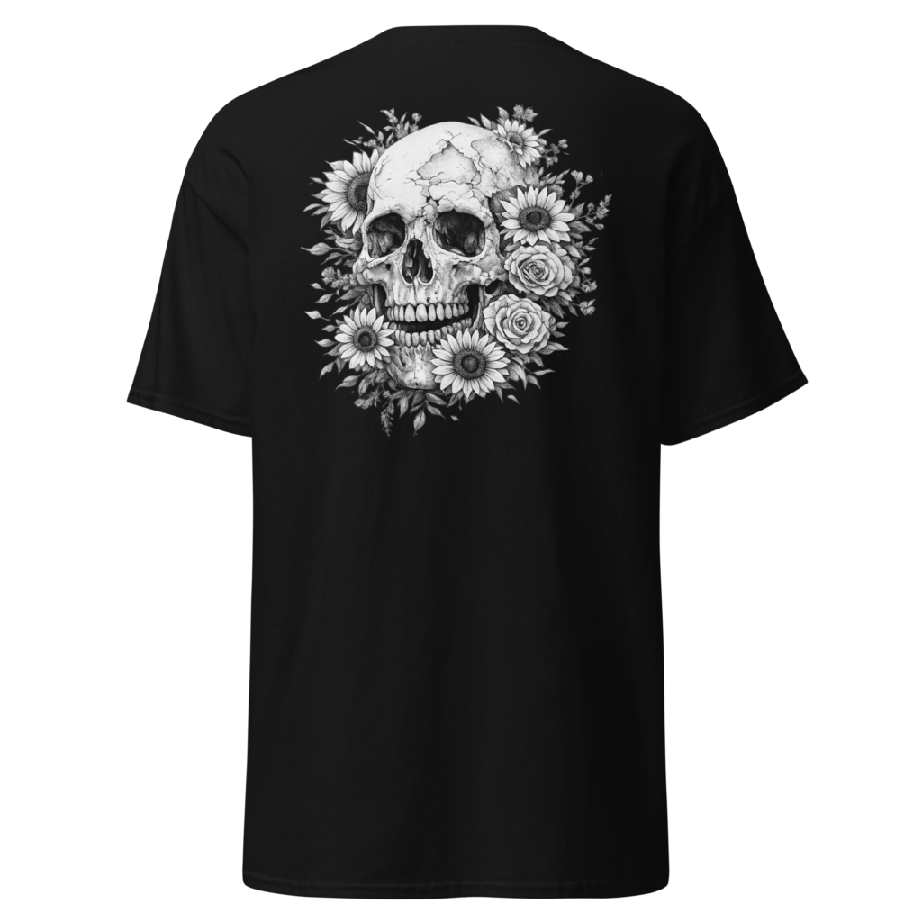 Monochrome Floral Skull T-Shirt