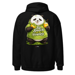 sip, snack & be happy panda hoodie
