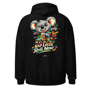 nap later roll now koala skates hoodie