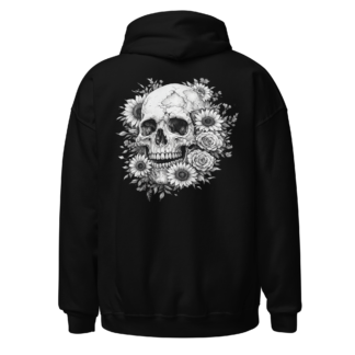 Black White Floral Skull Hoodie
