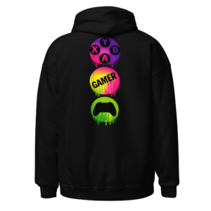 Black hoodie showing the Gamer Neon Controller back print